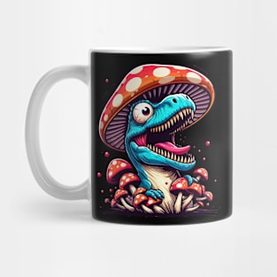 Crazy Velociraptor Mushroom Hat Dinosaur Garden Mug